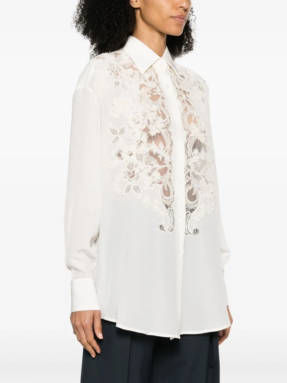 Floral-Lace Silk Shirt