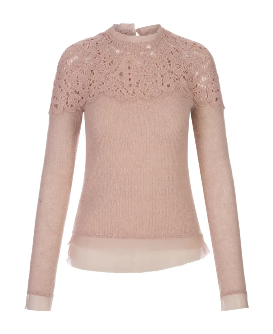 Guipure-Lace Long-Sleeve Jumper