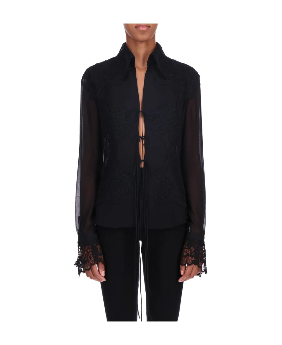 Ruffle Detailed Tie-Up Shirt