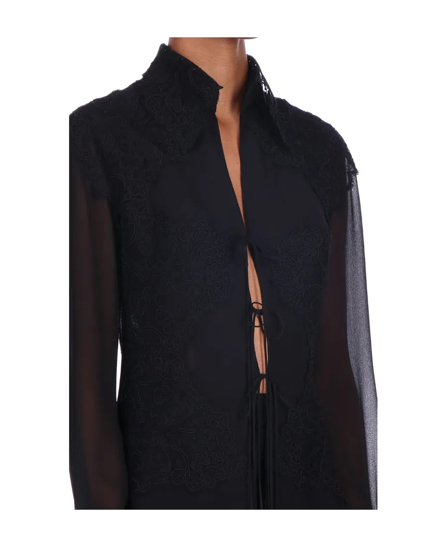 Ruffle Detailed Tie-Up Shirt