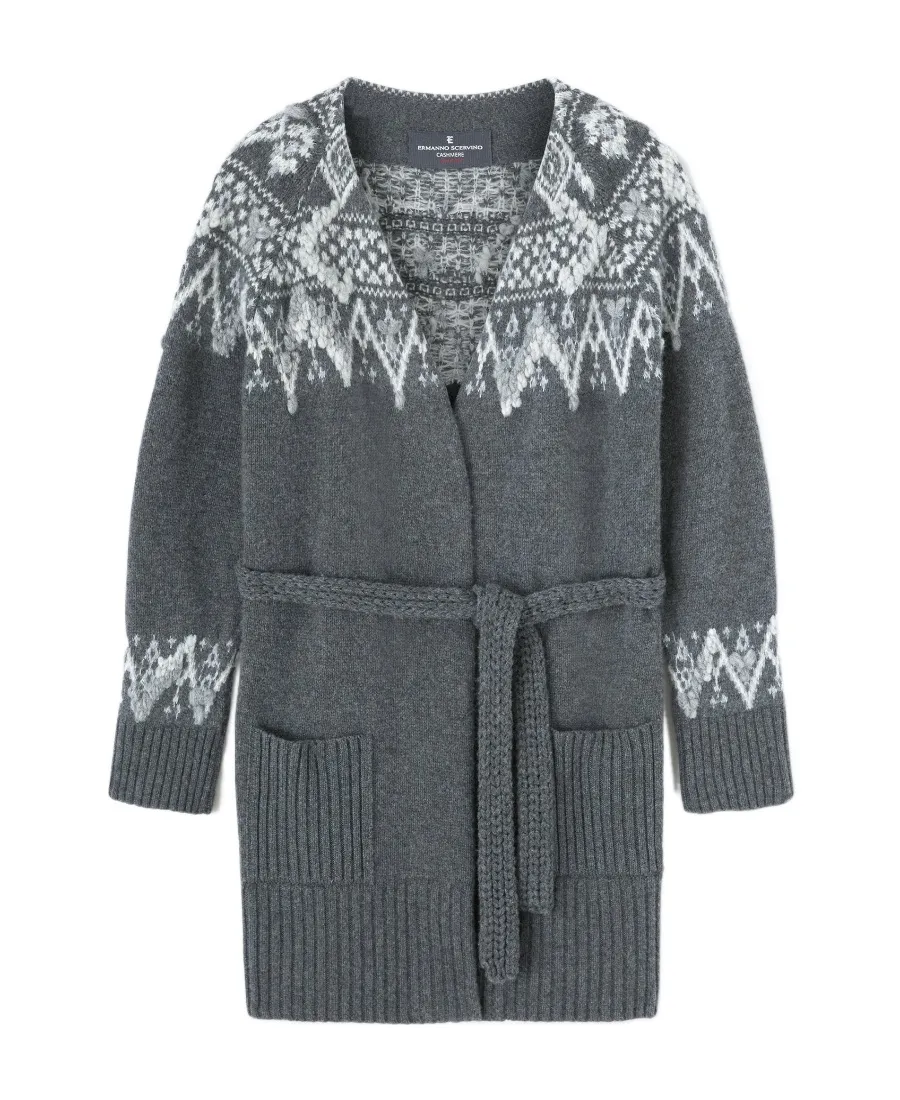 Jacquard Belted Cardigan