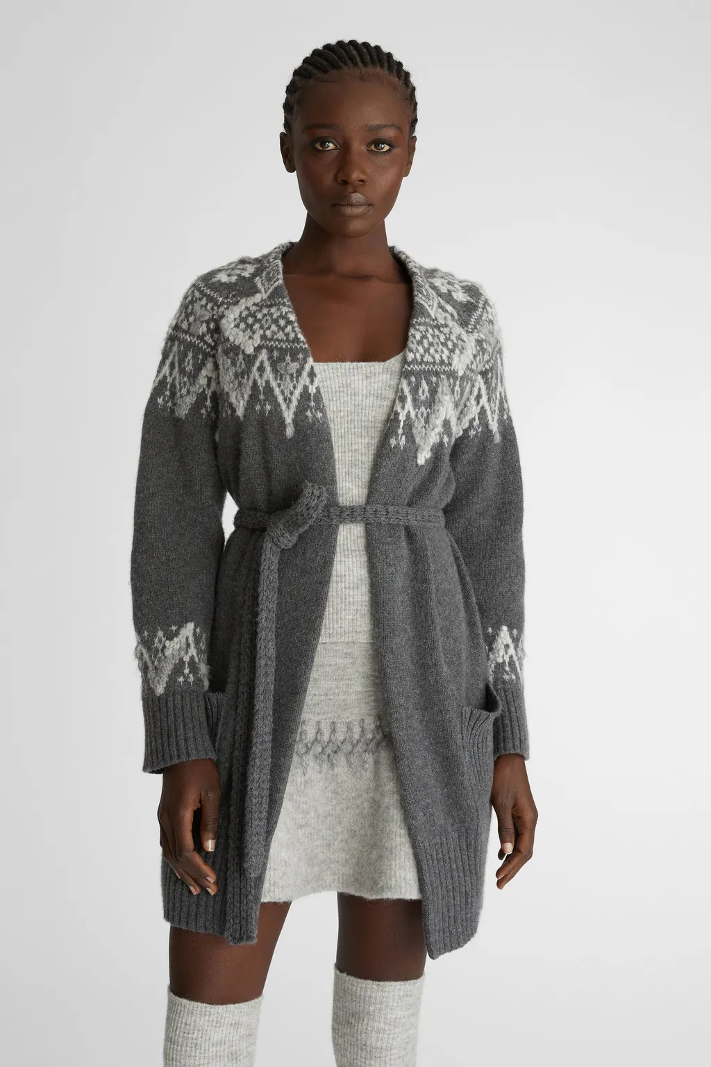 Jacquard Belted Cardigan