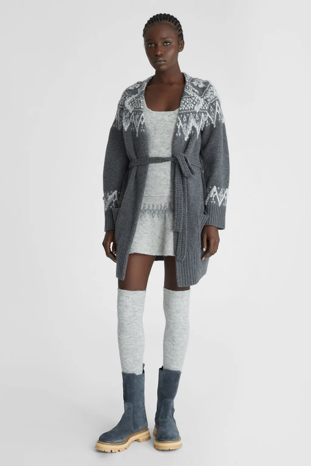 Jacquard Belted Cardigan