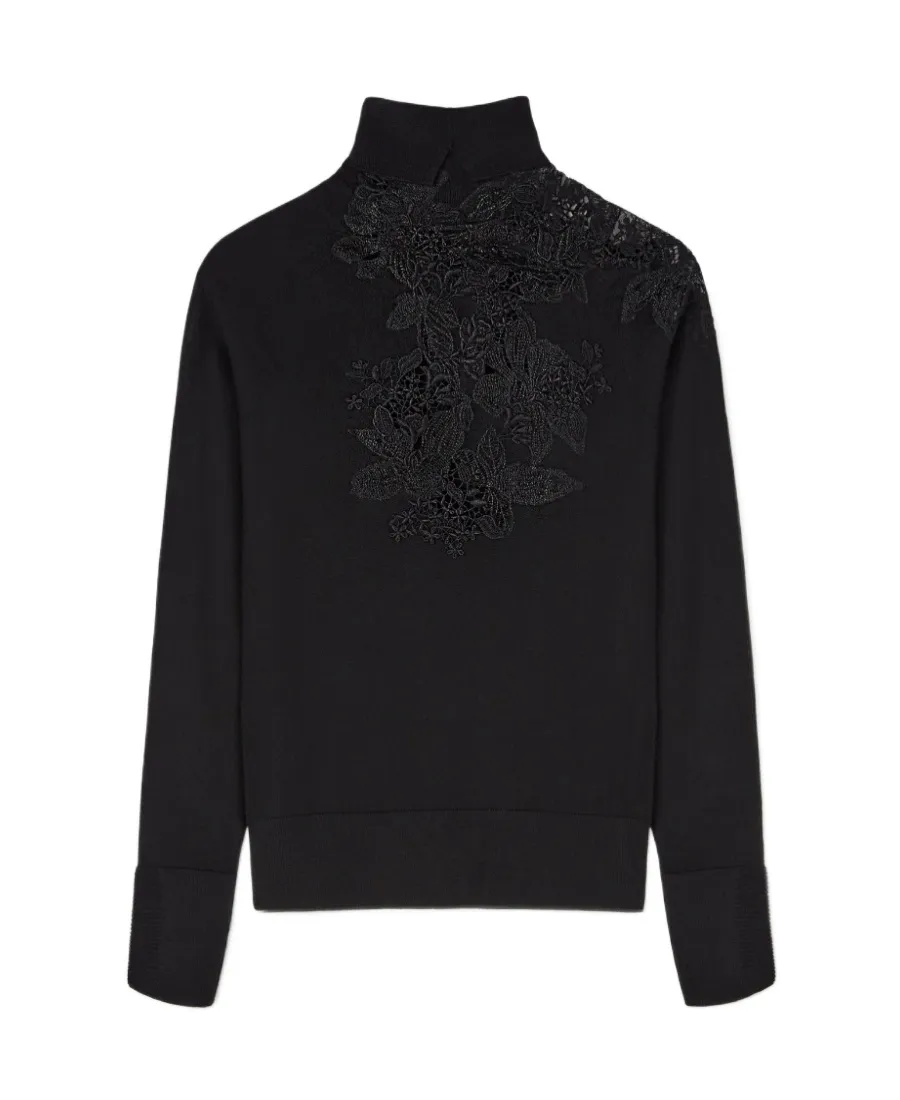 Corded Lace-Detail Knitted Jumper