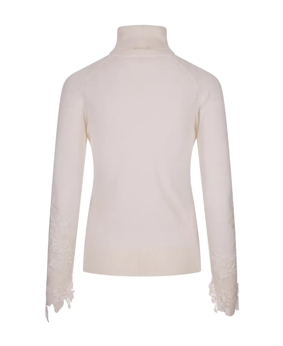 Floral-Lace Detail Virgin Wool Jumper