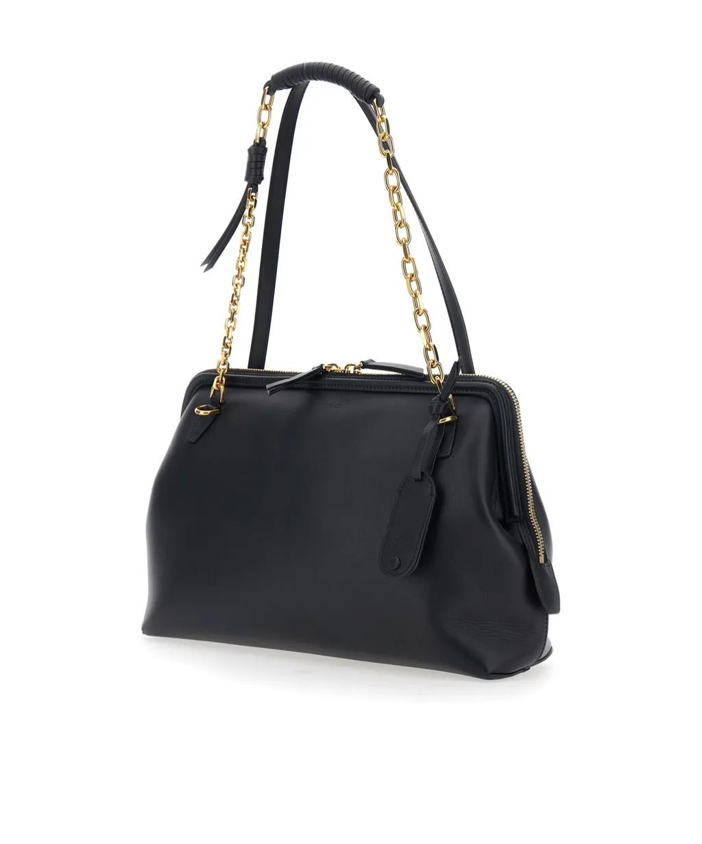 Chain-Trimmed Zipped Shoulder Bag