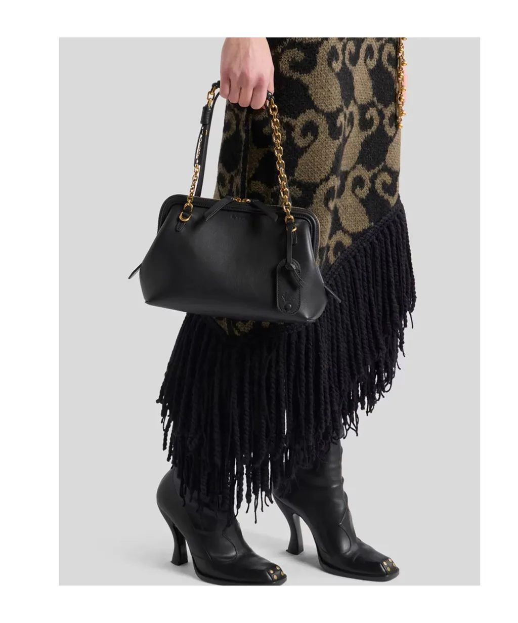 Chain-Trimmed Zipped Shoulder Bag