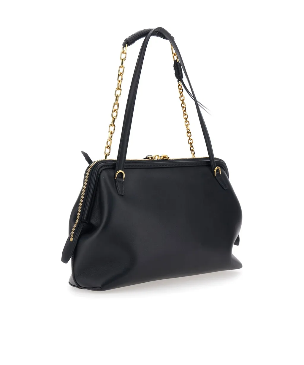 Chain-Trimmed Zipped Shoulder Bag