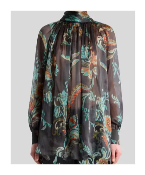 Silk Blouse With Daffodil Motif
