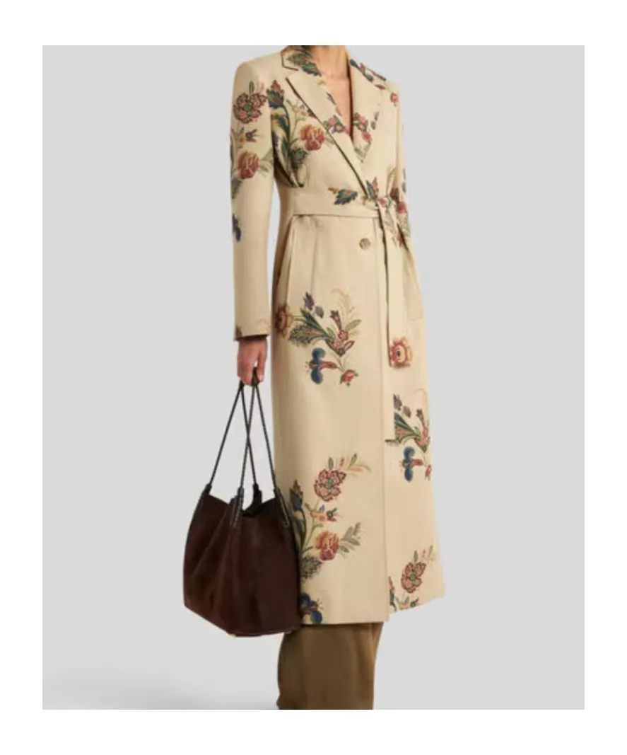 Cotton Trench Coat With Floral Print