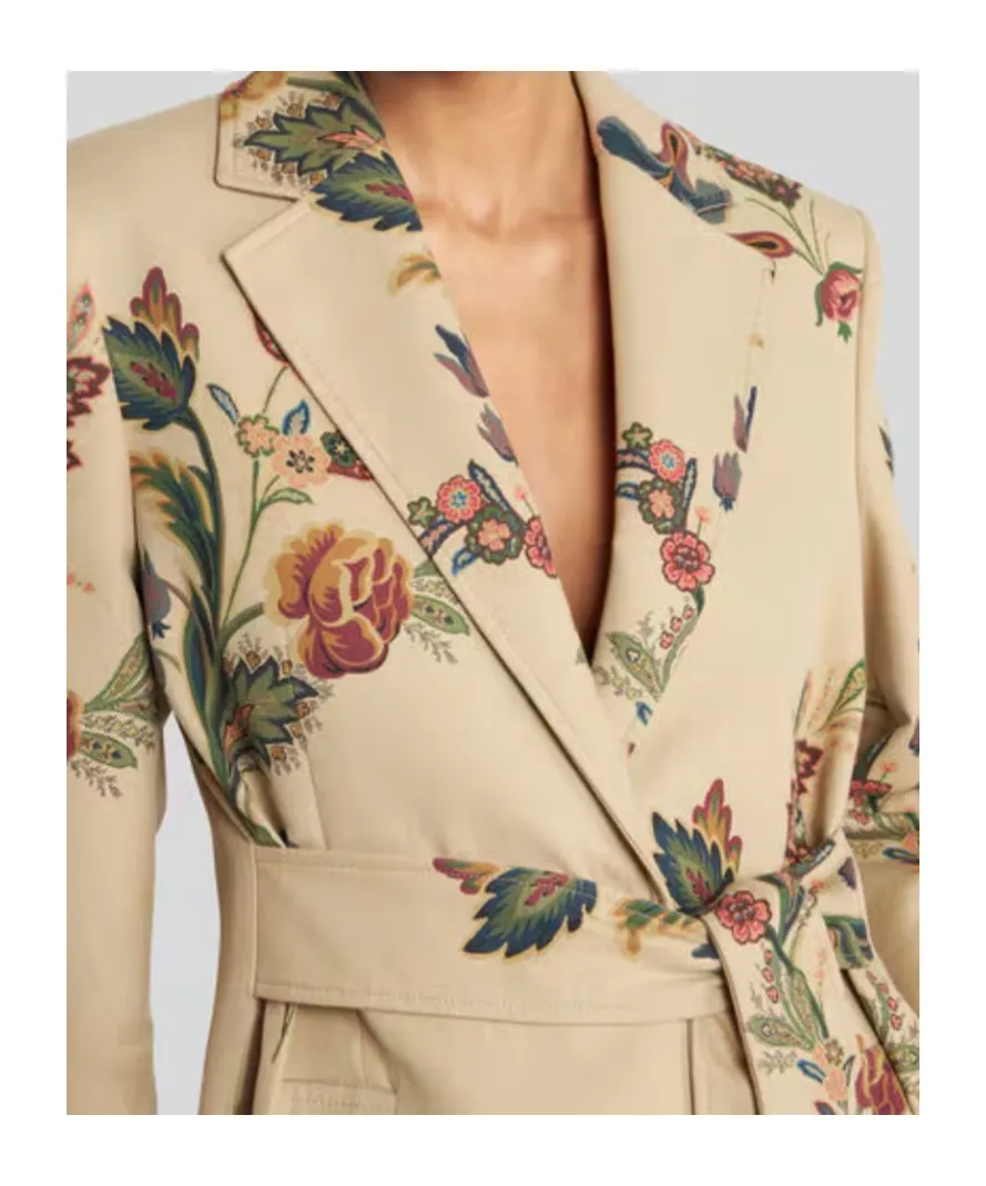Cotton Trench Coat With Floral Print