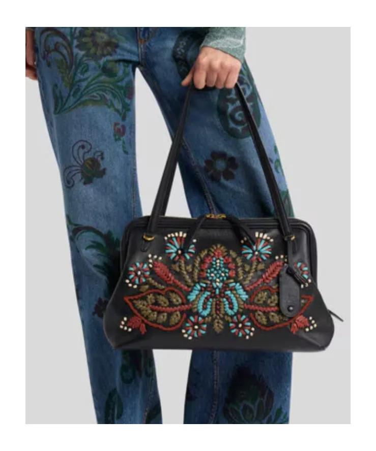 Medium Leather Doc Shoulder Bag With Embroidery