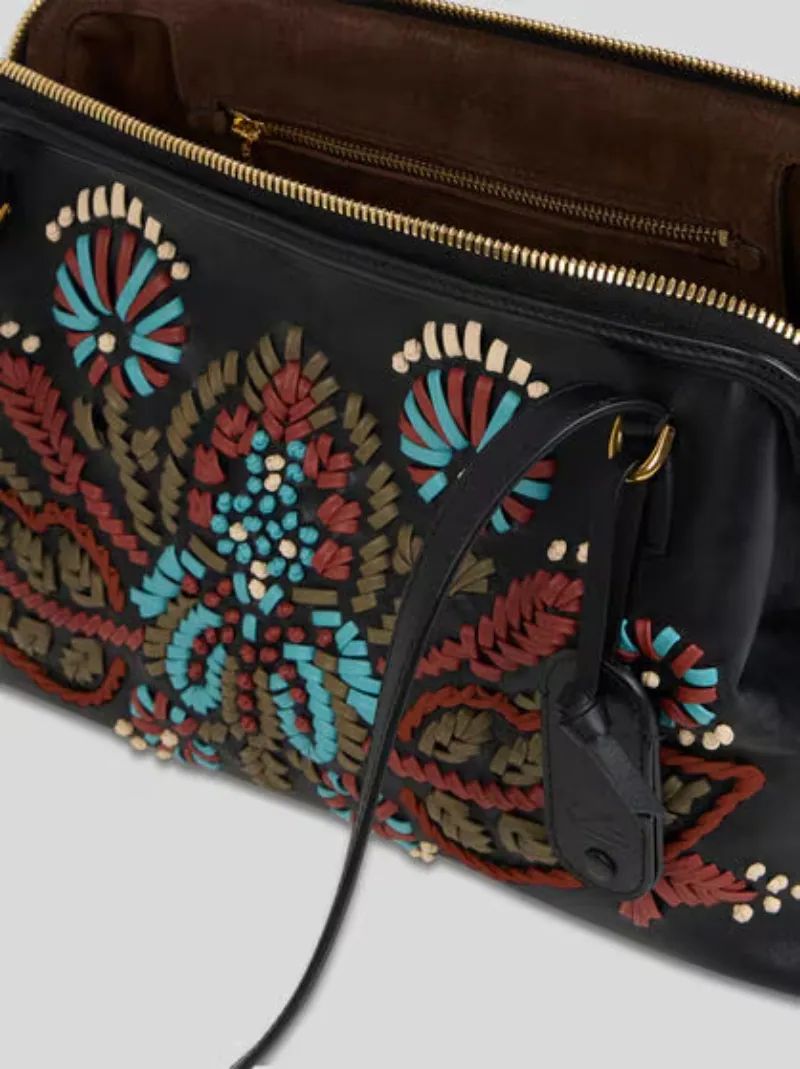 Medium Leather Doc Shoulder Bag With Embroidery