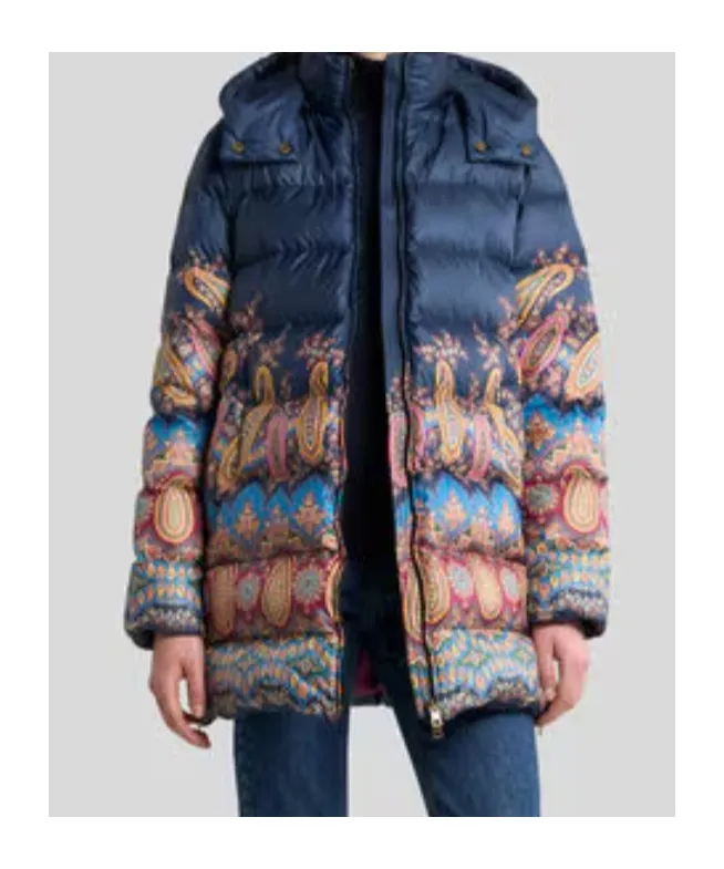 Hood Placed Print Down-Jacket