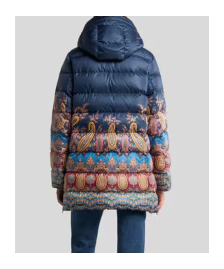 Hood Placed Print Down-Jacket