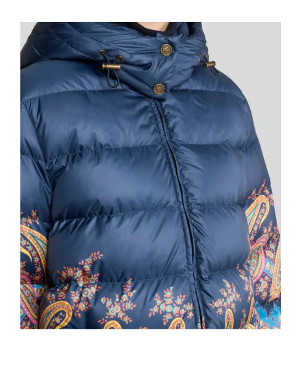 Hood Placed Print Down-Jacket