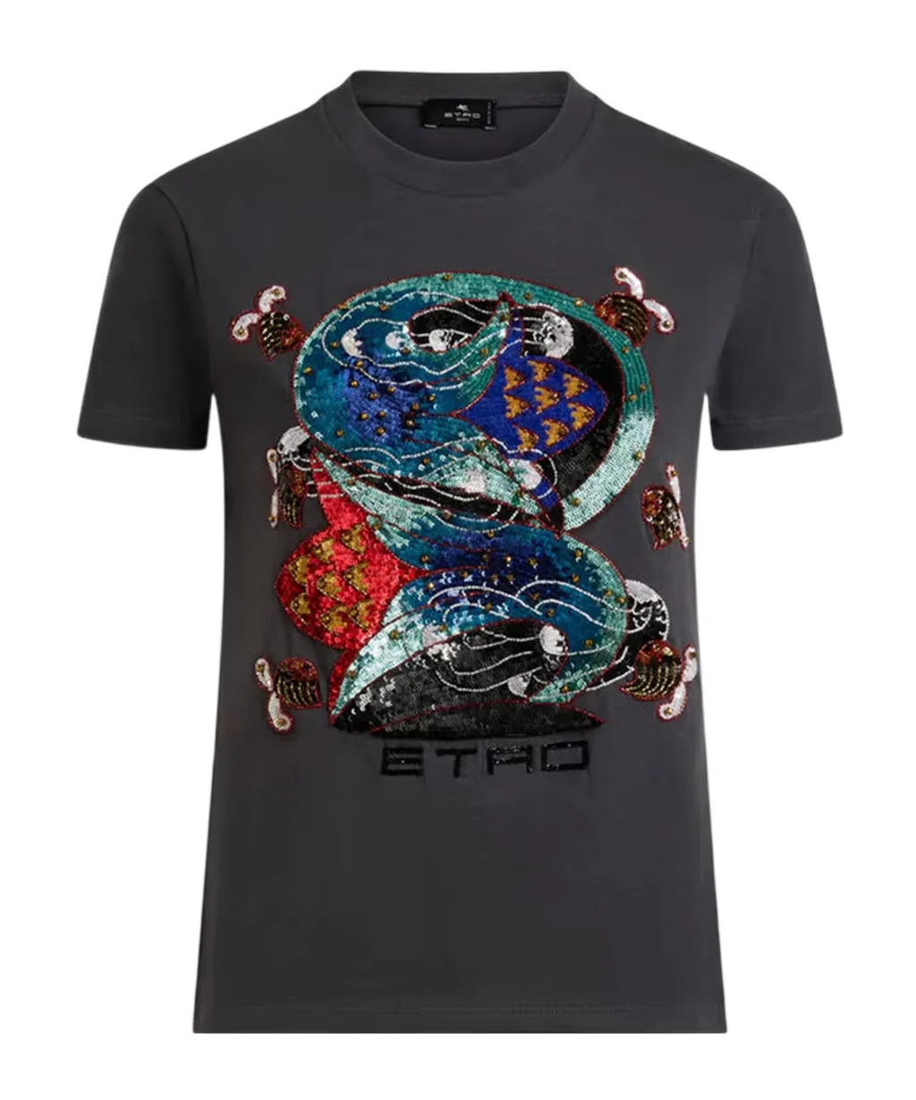 Cotton T-Shirt With Sequin Embroidery