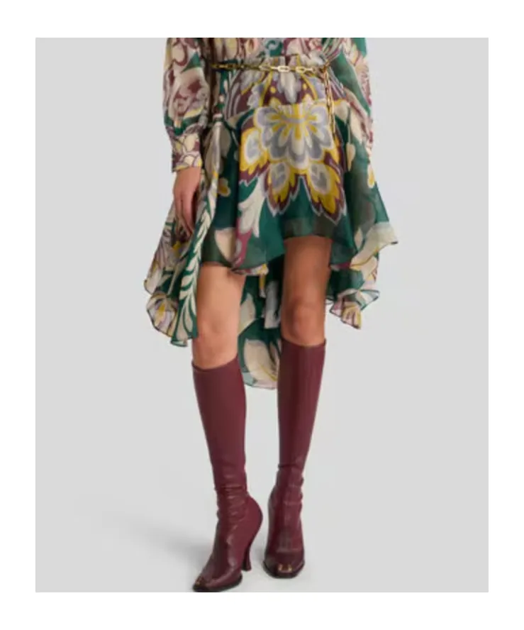 Floral Motif Asymmetric Midi Skirt