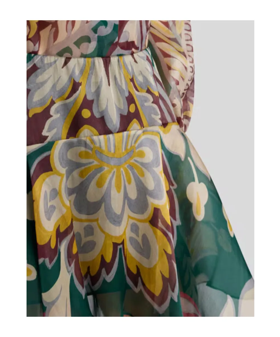 Floral Motif Asymmetric Midi Skirt