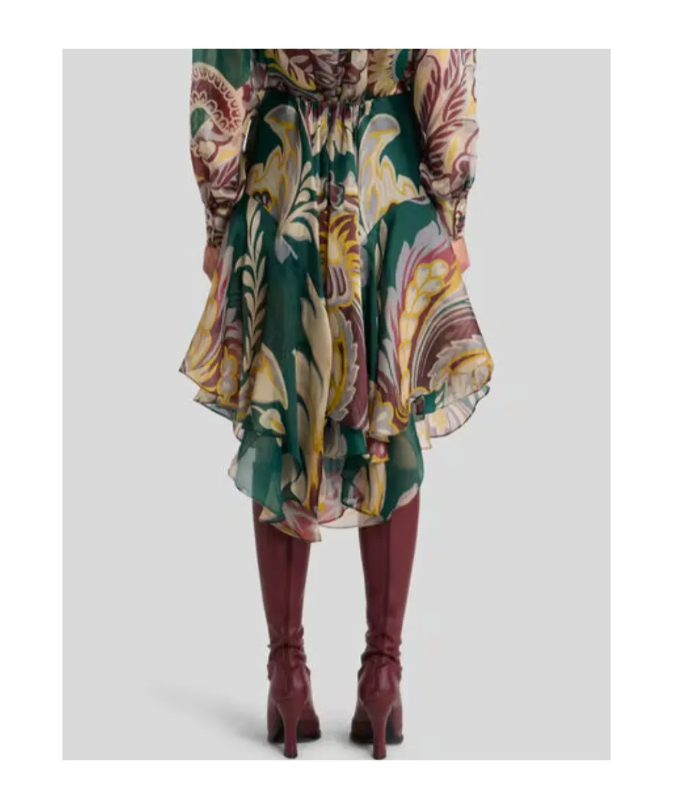 Floral Motif Asymmetric Midi Skirt