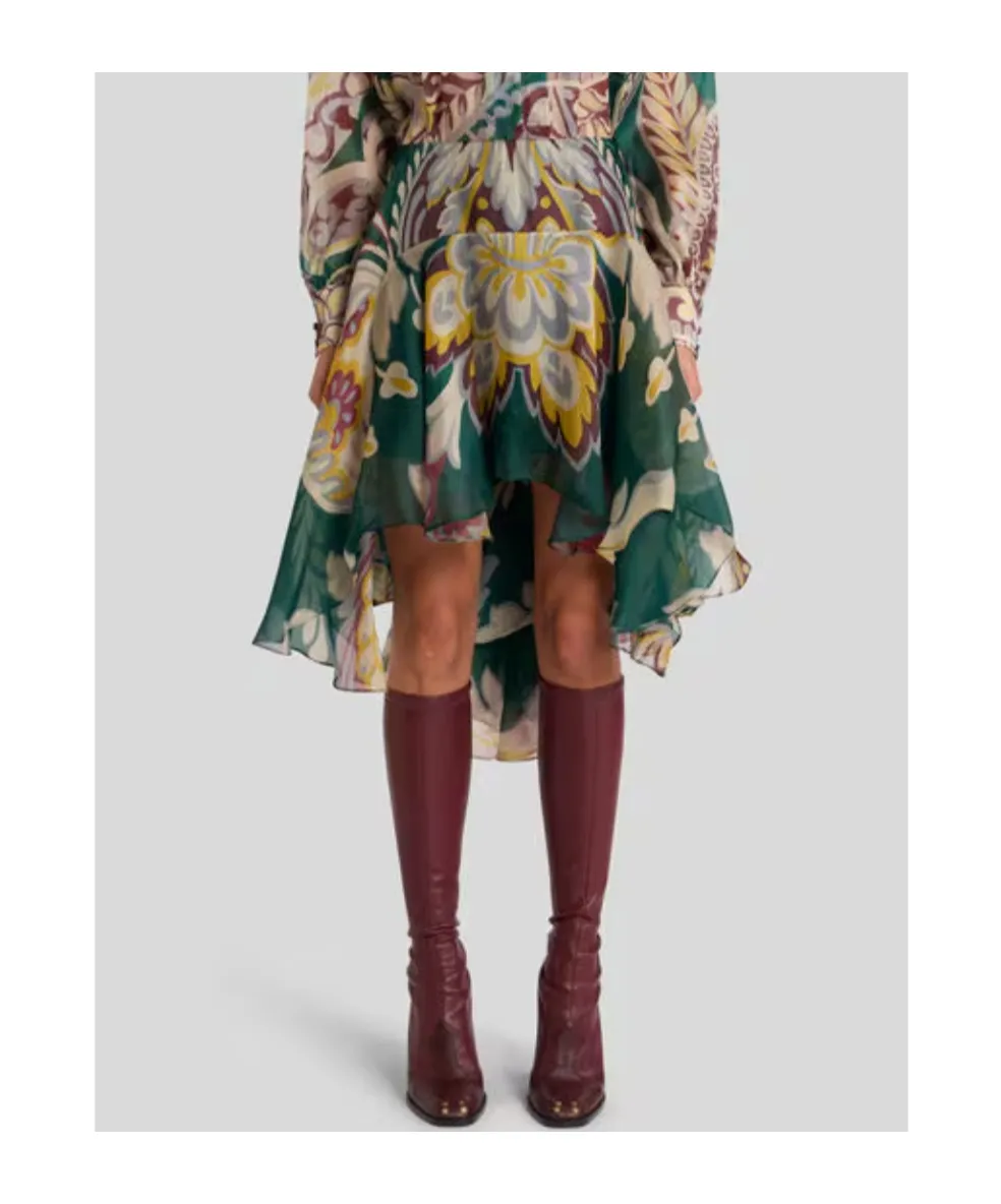 Floral Motif Asymmetric Midi Skirt