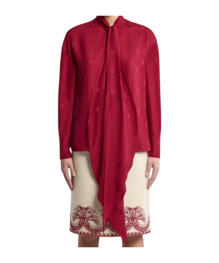 Dot-Printed Tie-Neck Blouse