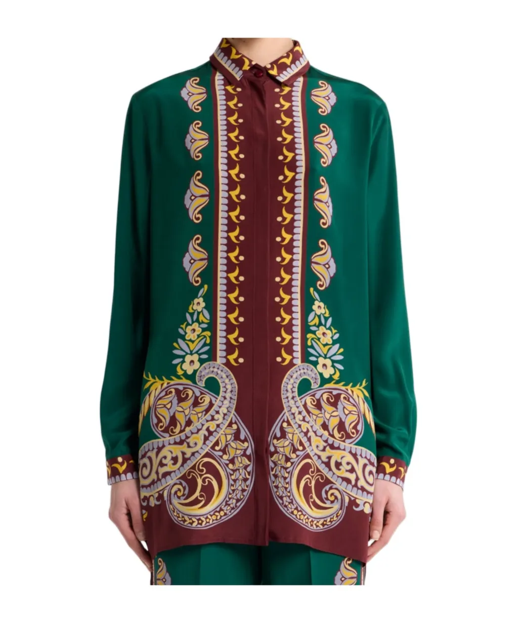 Long Silk Shirt With Placed Print