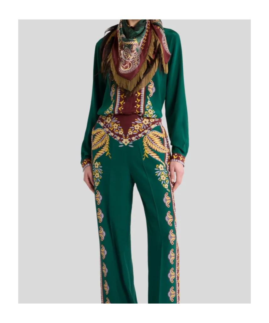 Long Silk Shirt With Placed Print
