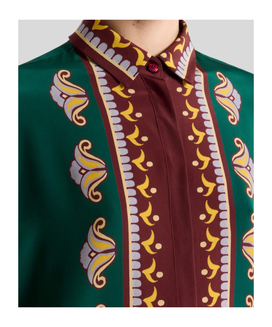 Long Silk Shirt With Placed Print