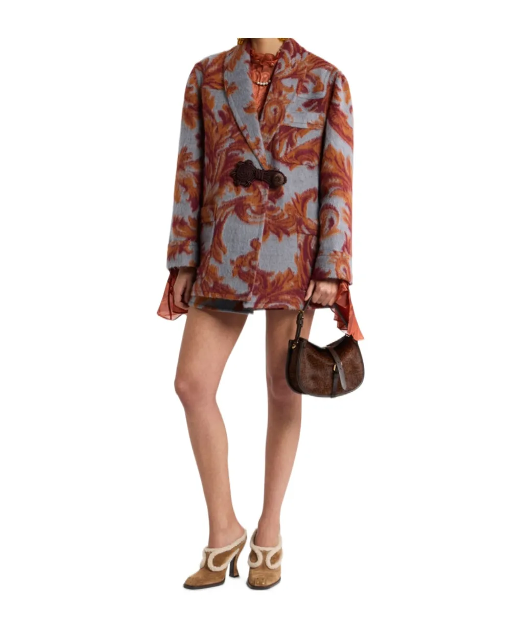 Long Sleeved Jacquard-Pattern Toggle Coat