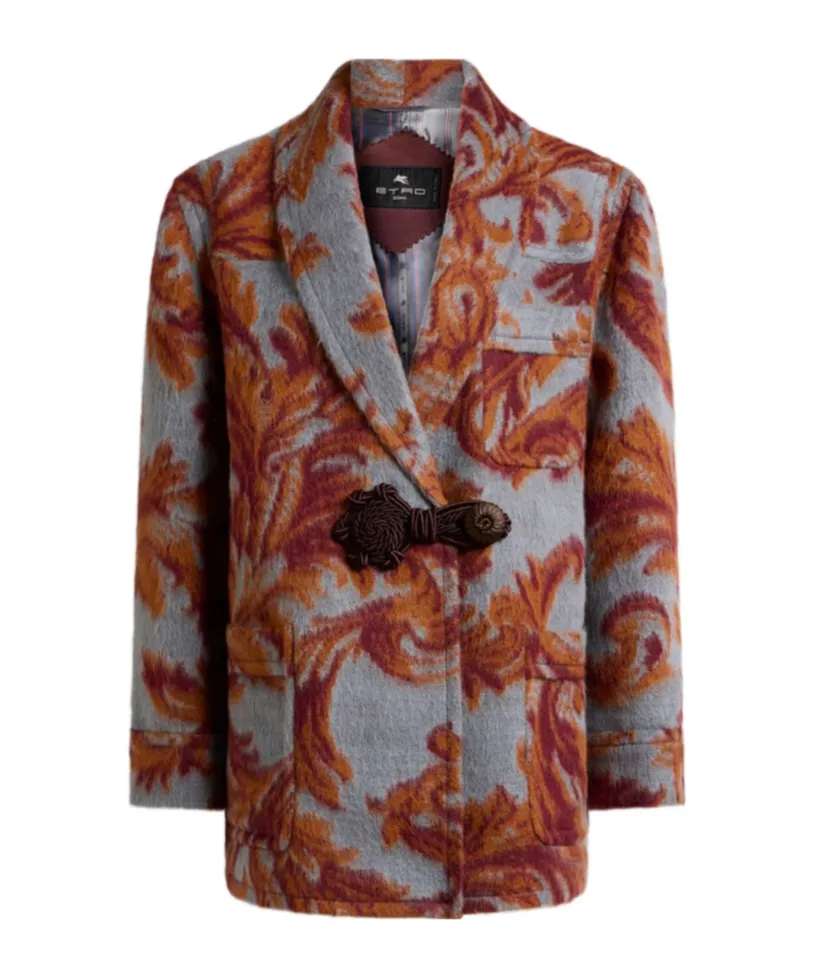 Long Sleeved Jacquard-Pattern Toggle Coat