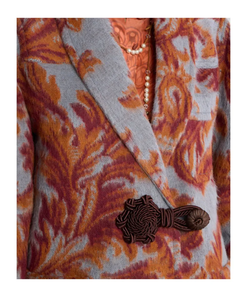 Long Sleeved Jacquard-Pattern Toggle Coat
