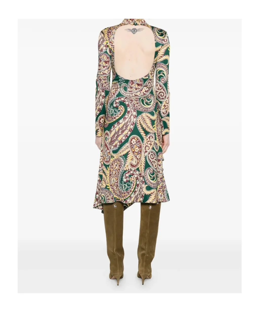 Open Back Paisley Printed Midi Dress