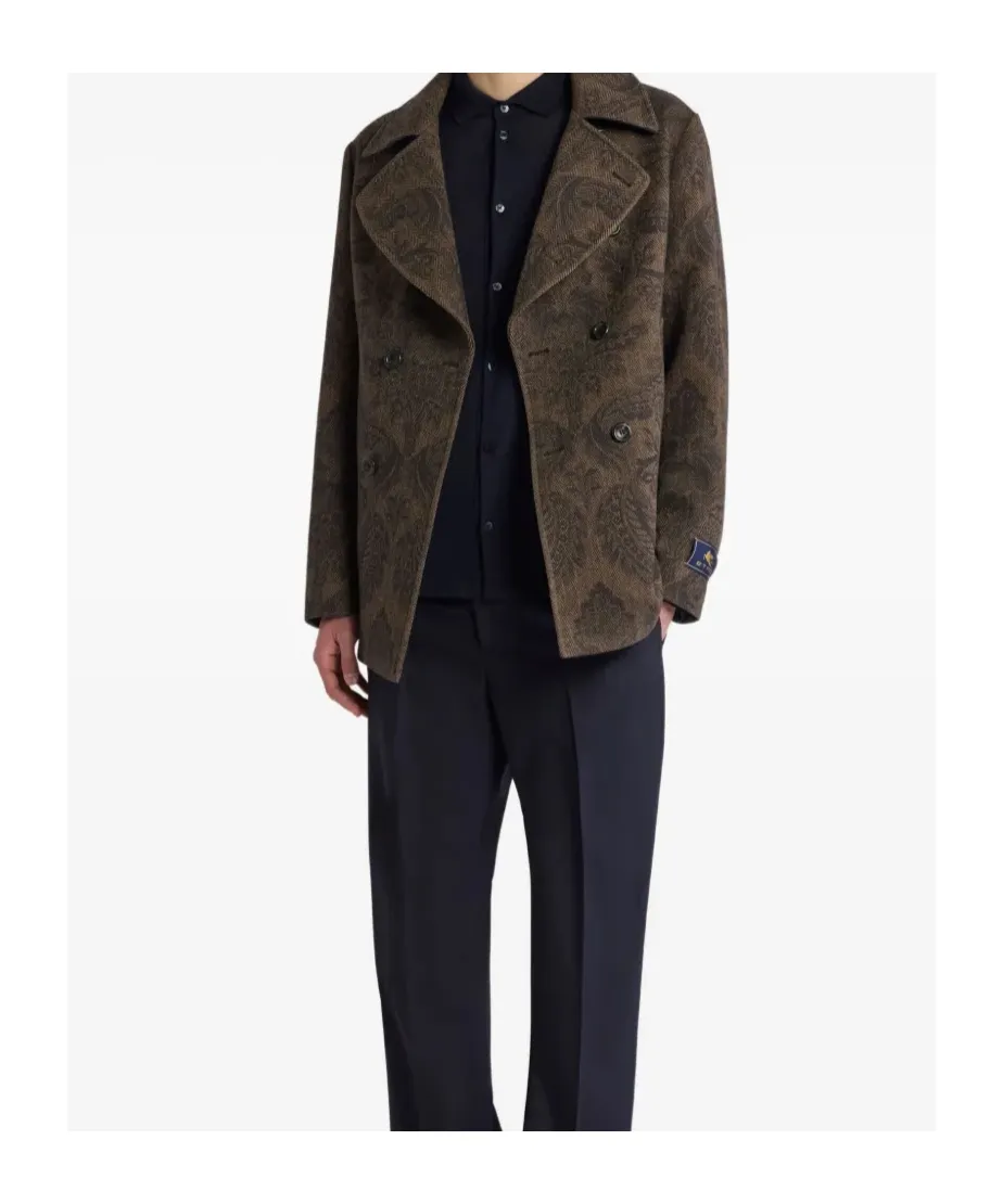 Double Breasted Paisley Herringbone Peacoat