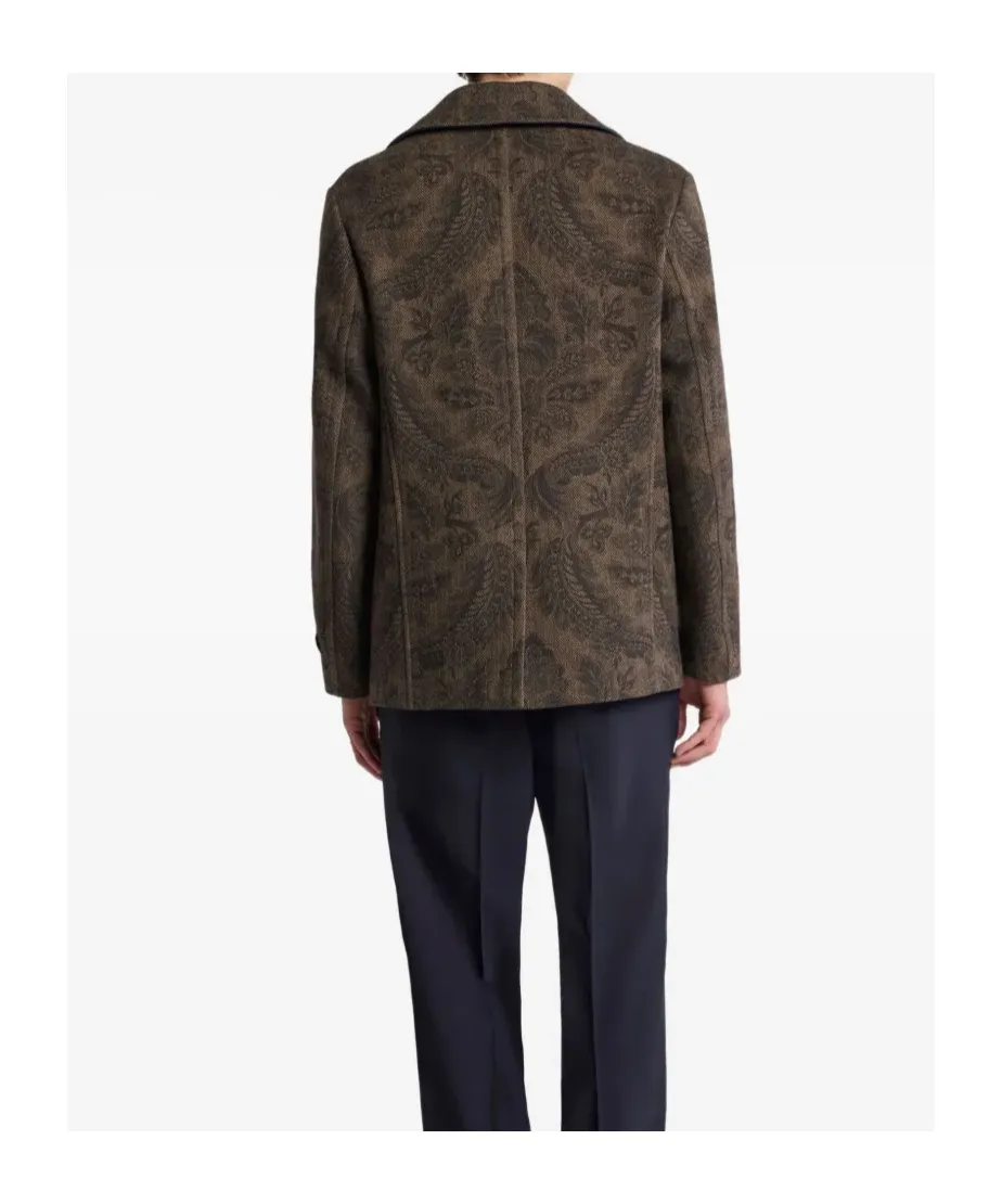 Double Breasted Paisley Herringbone Peacoat