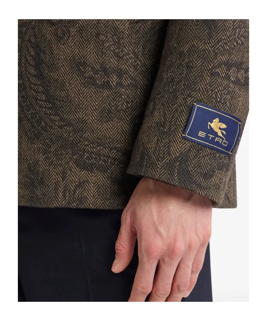 Double Breasted Paisley Herringbone Peacoat