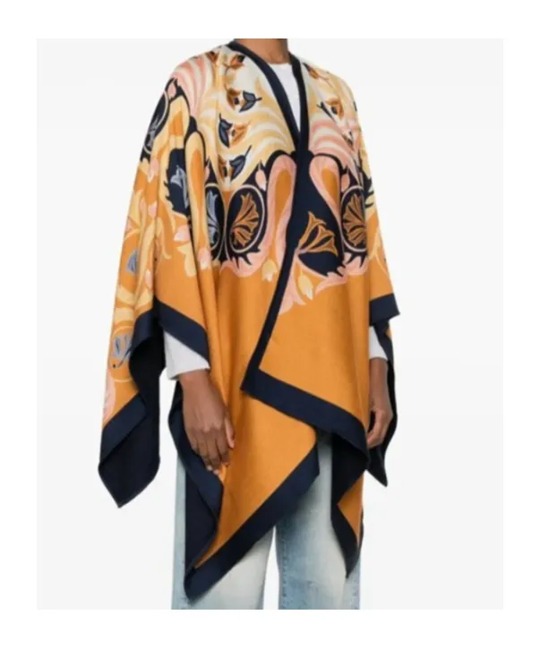 Floral-Printed Open Front Cape