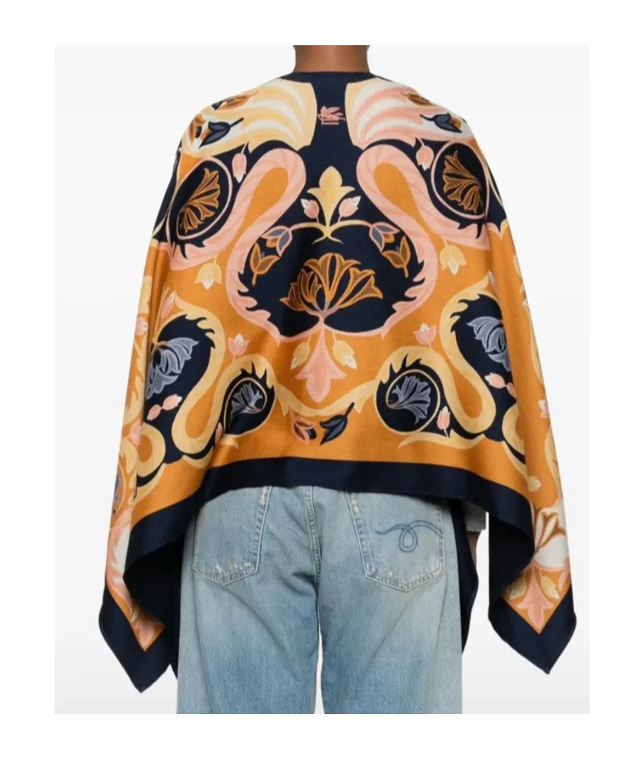 Floral-Printed Open Front Cape