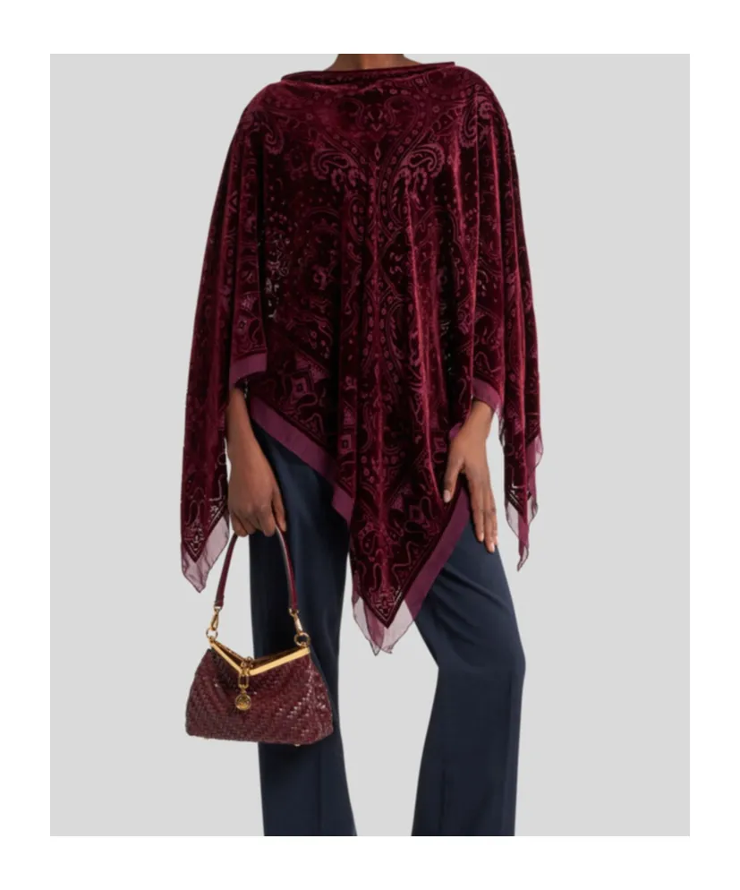 Paisley Triangular-Hem Velvet Poncho