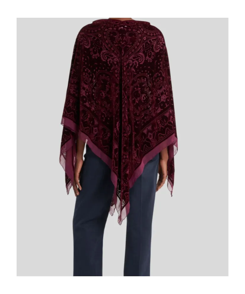 Paisley Triangular-Hem Velvet Poncho
