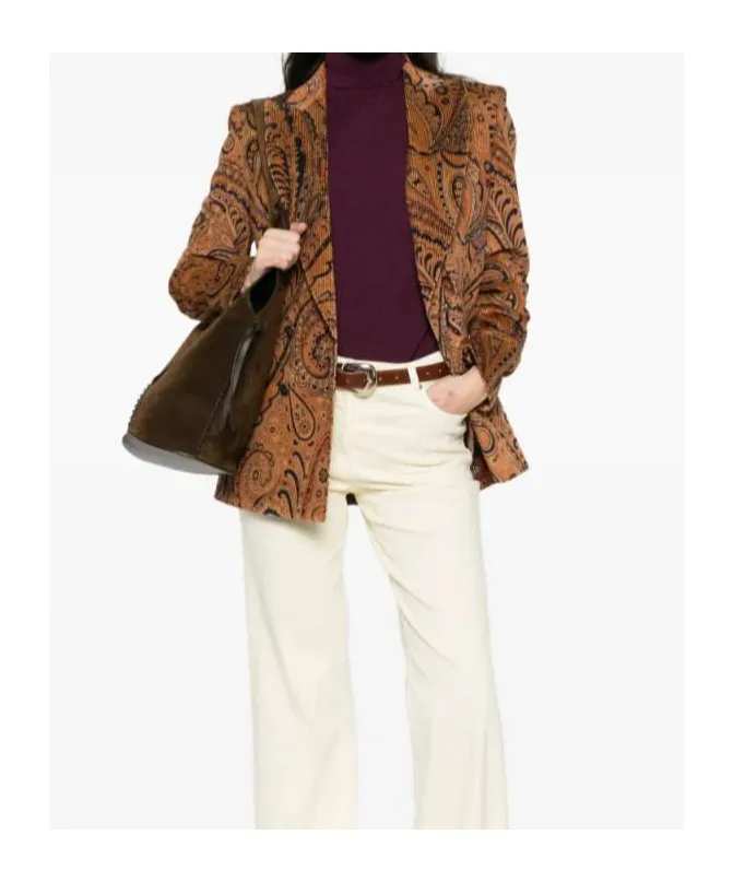 Paisley Jacquard Double-Breasted Corduroy Blazer