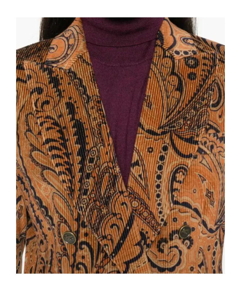 Paisley Jacquard Double-Breasted Corduroy Blazer