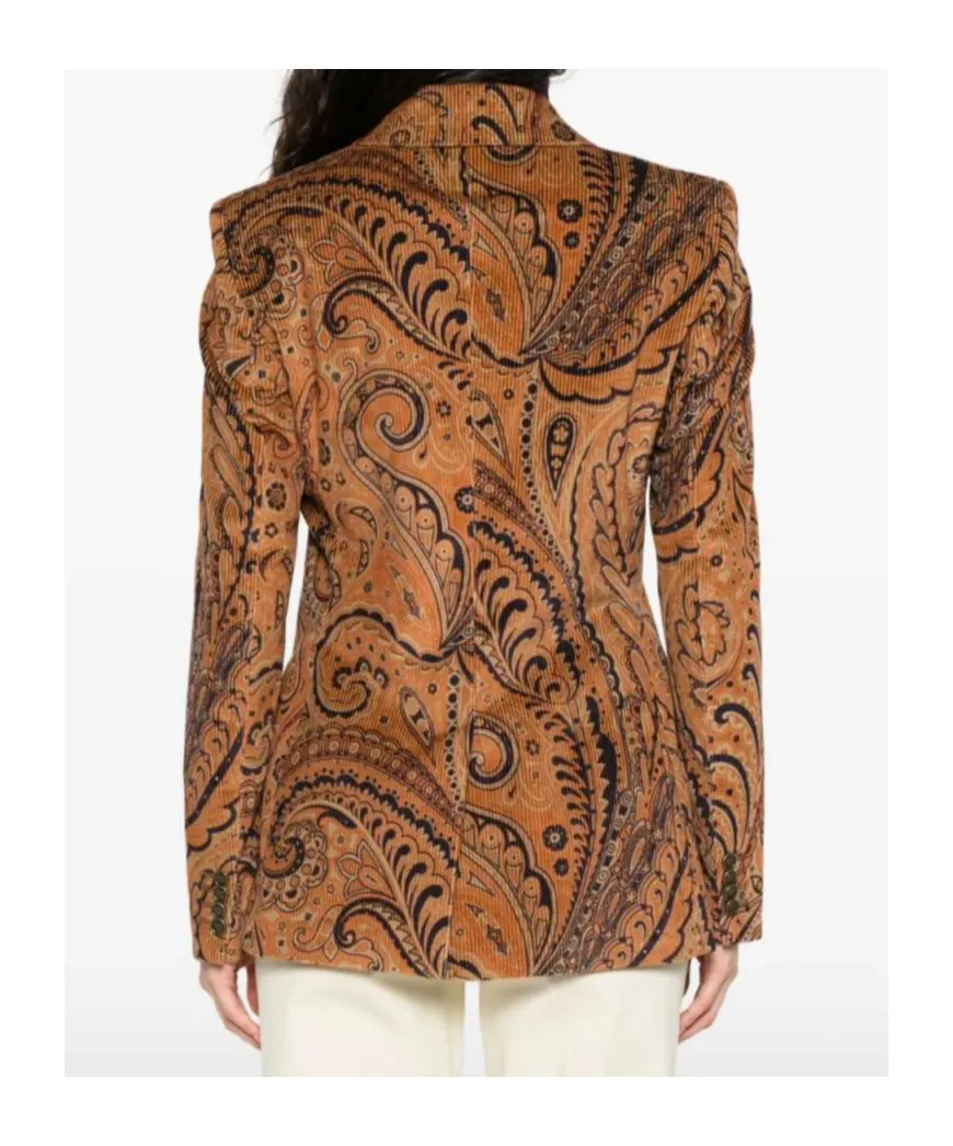 Paisley Jacquard Double-Breasted Corduroy Blazer
