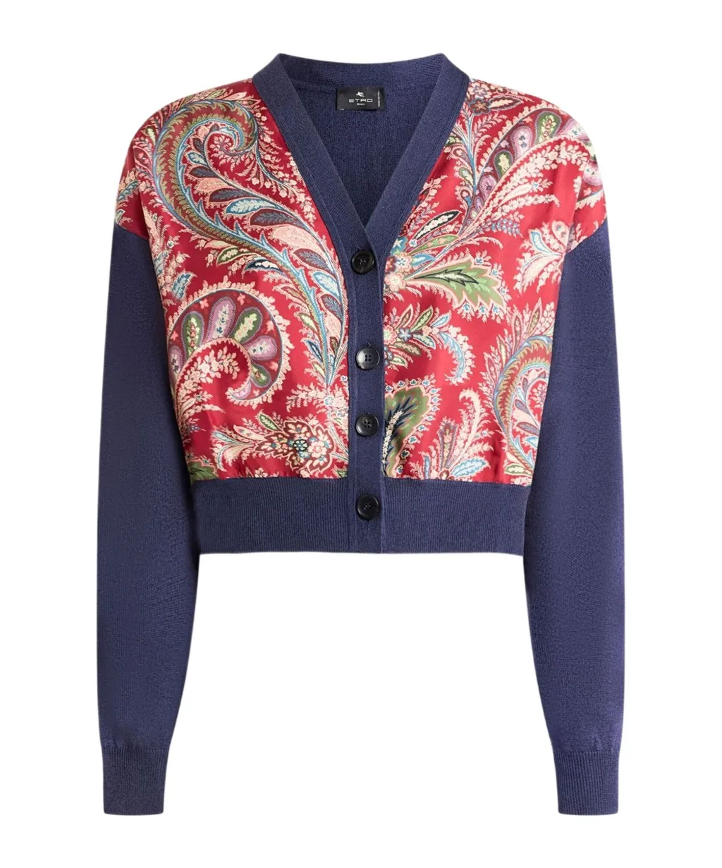Cropped Cardigan With Printed Insert