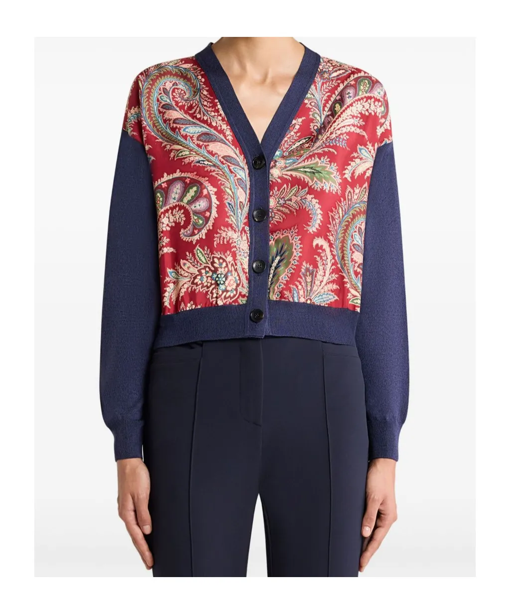 Cropped Cardigan With Printed Insert