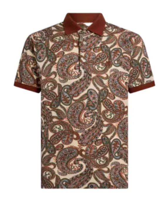 Short-Sleeved Paisley-Print Polo Shirt