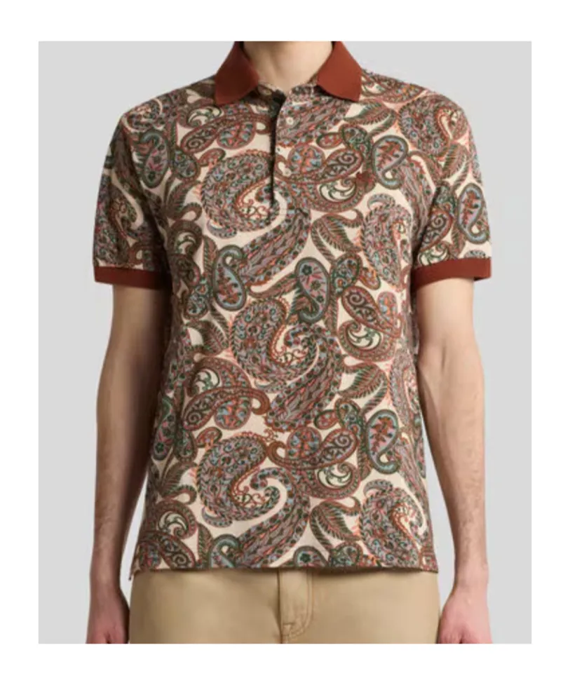 Short-Sleeved Paisley-Print Polo Shirt