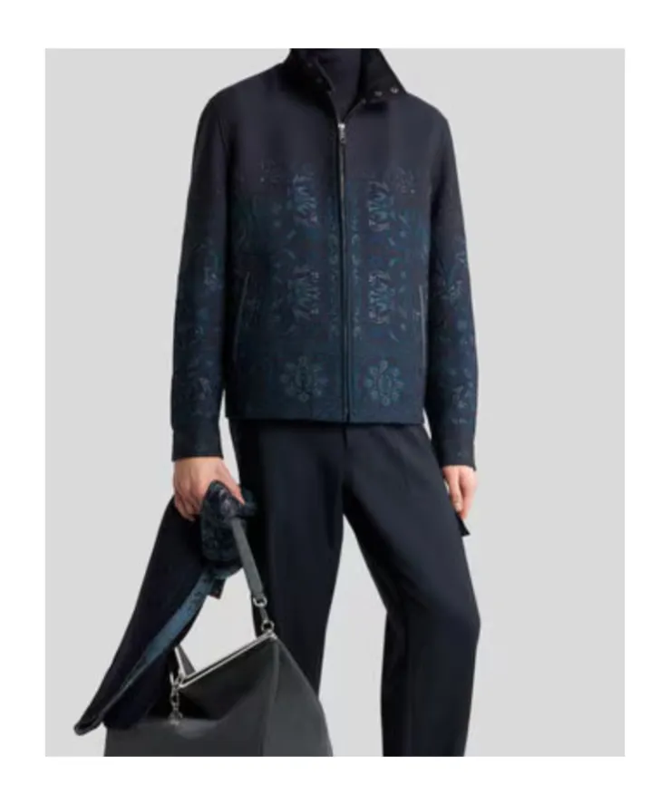Jacquard Stand-Up Collar Jacket