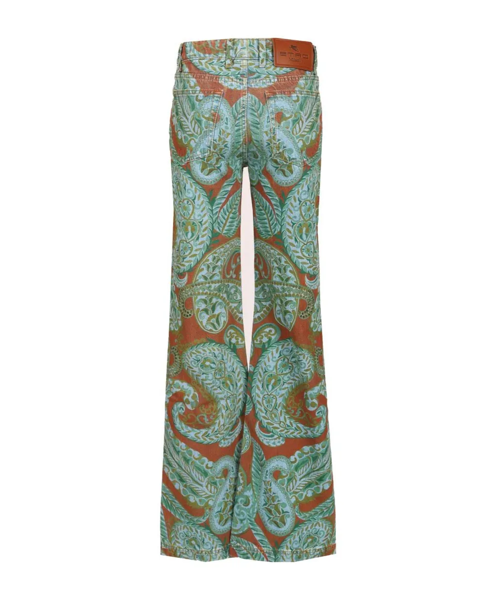 Flared Jeans With All-Over Paisley Motif