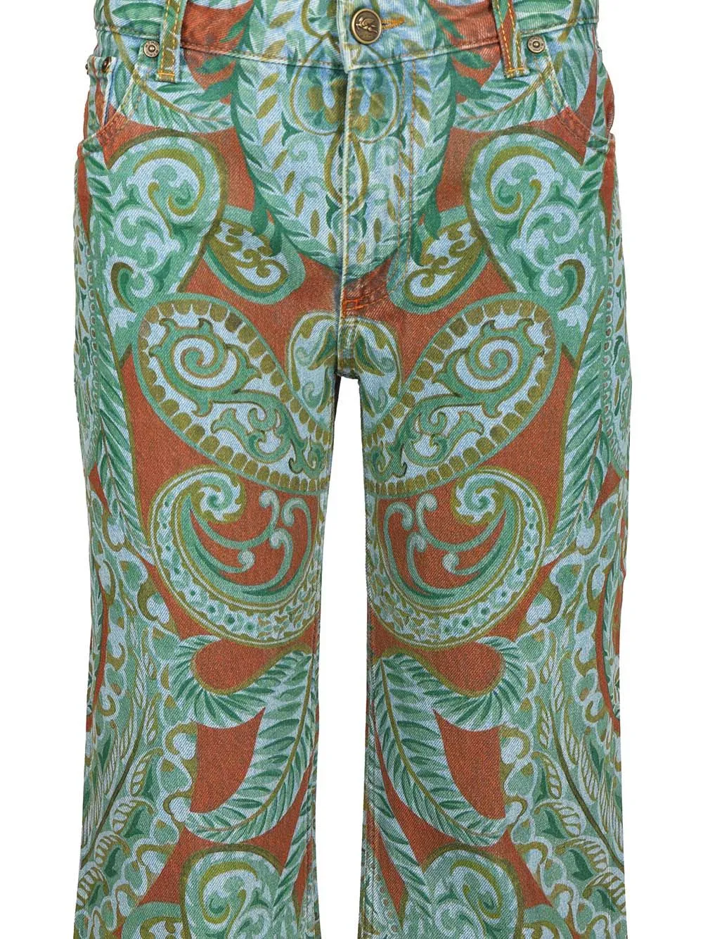 Flared Jeans With All-Over Paisley Motif